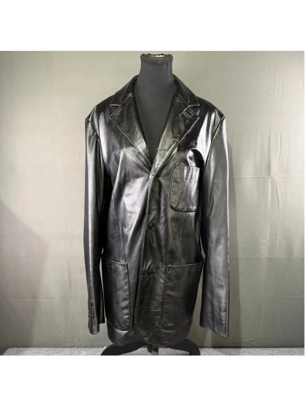 GAP Leather Jacket Mens S Blazer Genuine Leather 90s Y2K Indie Alt Black Vintage - Picture 2 of 14